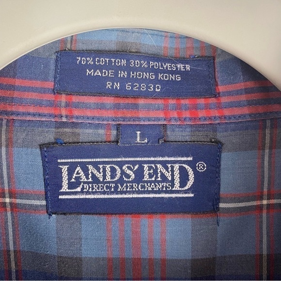 Lands' End Striped Plaid Button Down Collar Lightweight Shirt Men's Large - Picture 6 of 7